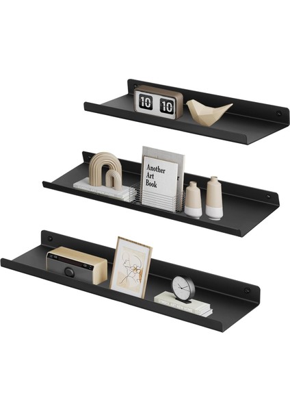 Metal Duvar Rafları, 3'lü Set, Yüzer Raflar, Endüstriyel Tasarım, Duvar Panoları, Dekorasyon Için, Resim Çerçeveleri, Rafları Takmak Için 6 Vidalı, Farklı Düzenler, Siyah LFS12BK