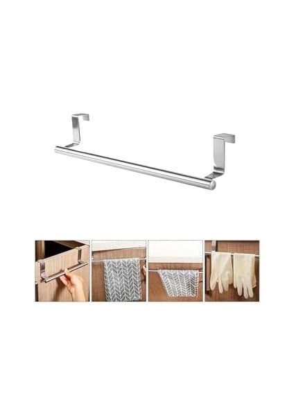 Krom Kaplama Çelik Dolap Kapağı Havlu Askılığı 30 cm Dolap Kapağı Mutfak Bezi Askılı (Krom)