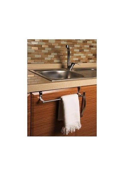 Krom Kaplama Çelik Dolap Kapağı Havlu Askılığı 30 cm Dolap Kapağı Mutfak Bezi Askılı (Krom)