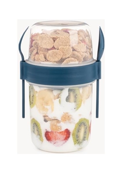 ml Take-Go Kaşıklı Hazneli Meyveli Müsli Kabı Piknik Iş Yoğurt Süt Bardağı Kapaklı ve Kaşıklı Kahvaltı Bardakları, Tahıl Tepesi Yulaf Ezmesi Granola (Gece Mavisi)