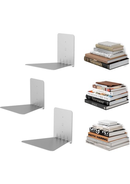 Conceal Floating Kitaplık, Büyük, Gümüş, 3'lü Set