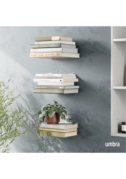 Conceal Floating Kitaplık, Büyük, Gümüş, 3'lü Set