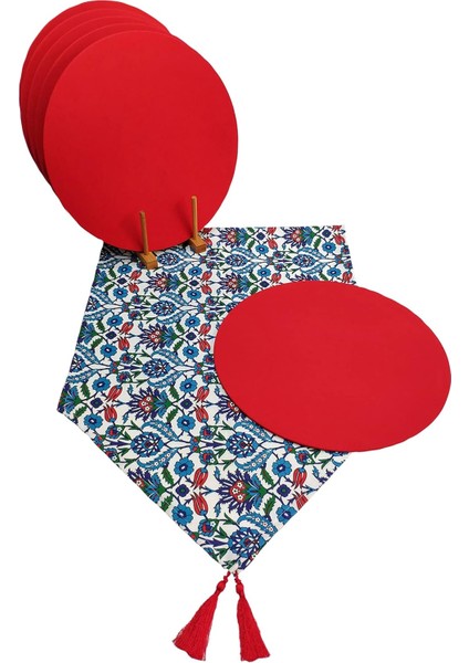 Çini Desenli Runner 6'lı Kırmızı Supla Set V00020886