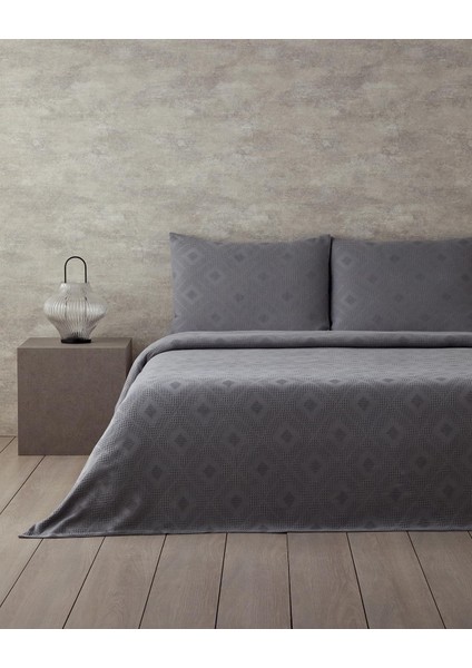 Home Pearl Pamuklu Çift Kişilik Yatak Örtüsü Takımı Koyu Gri