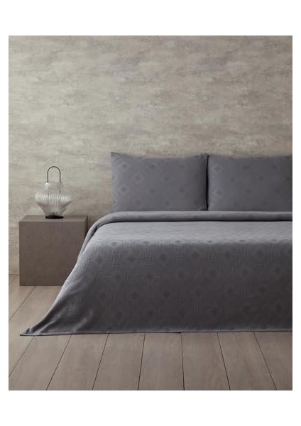 Home Pearl Pamuklu Çift Kişilik Yatak Örtüsü Takımı Koyu Gri