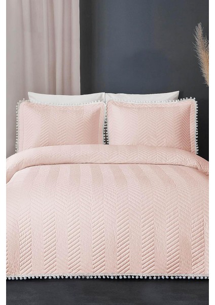 Home Collection Kapitone Ponponlu Tek Kişilik Yatak Örtüsü Pudra