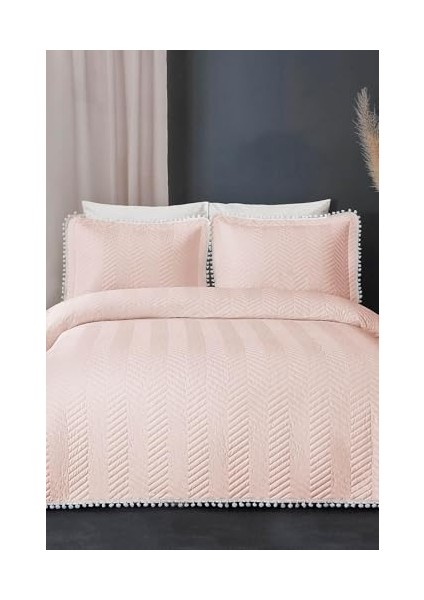 Home Collection Kapitone Ponponlu Tek Kişilik Yatak Örtüsü Pudra