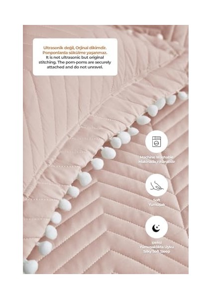 Home Collection Kapitone Ponponlu Tek Kişilik Yatak Örtüsü Pudra