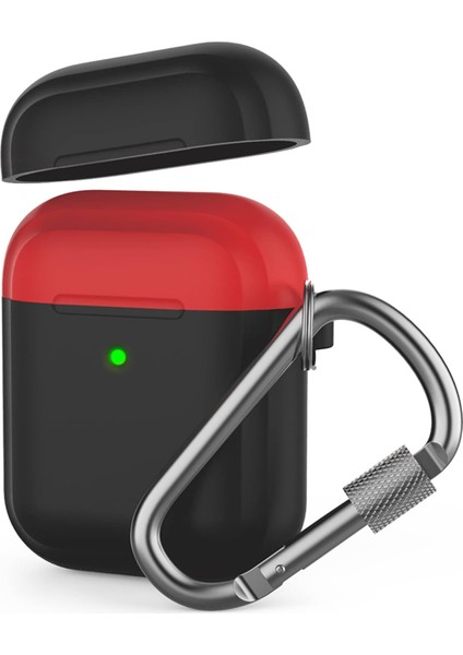 Airpods ile Uyumlu Kılıf 1-2 Nesil Silikon Case Paslanmaz Kemer Klips Kapak Hediyeli PT86Z Siyah