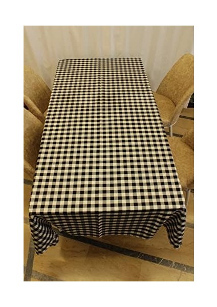 Beyaz Renk Kare Desenli Full Akrilik Dertsiz Dokuma Masa Örtüsü 150 x 220 cm