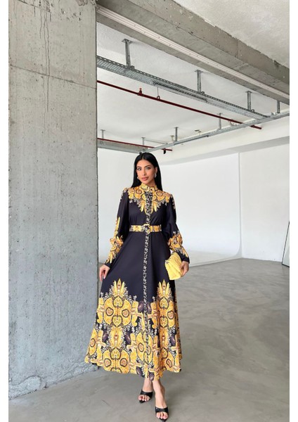 Kadın Siyah Kemerli Tasarım Elbise NBMS4277 modelleri