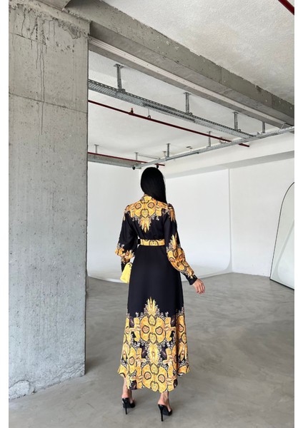 Kadın Siyah Kemerli Tasarım Elbise NBMS4277 fırsatları