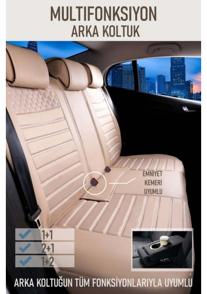 mitsubishi Colt Uyumlu Yarı Deri Oto Koltuk Kılıfı Bel Destekli Bej Elva Seri fiyatları