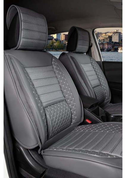 ford Galaxy Uyumlu Yarı Deri Oto Koltuk Kılıfı Bel Destekli Füme Elva Seri