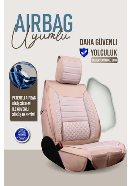 fiat Siena Uyumlu Yarı Deri Oto Koltuk Kılıfı Bel Destekli Bej Elva Seri fırsatları