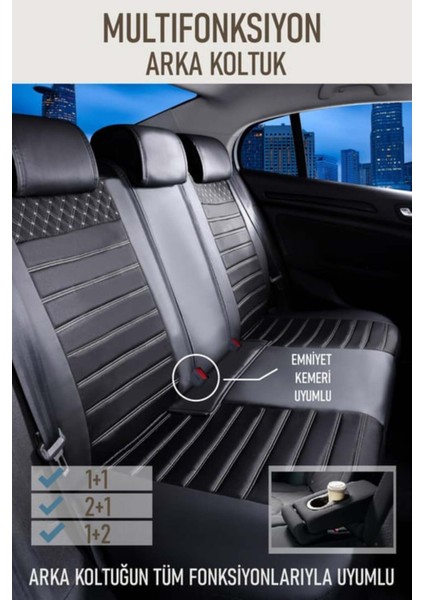 dacia Logan Uyumlu Yarı Deri Oto Koltuk Kılıfı Bel Destekli Siyah-Beyaz Elva Seri fiyatları