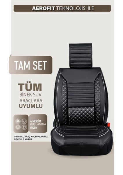 volvo S60 Uyumlu Yarı Deri Oto Koltuk Kılıfı Bel Destekli Siyah-Beyaz Elva Seri fırsatları