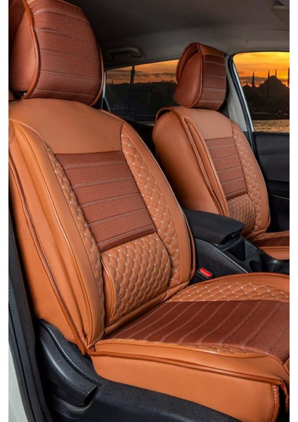 Nissan Skystar Uyumlu Yarı Deri Oto Koltuk Kılıfı Bel Destekli Tarçın Elva Seri