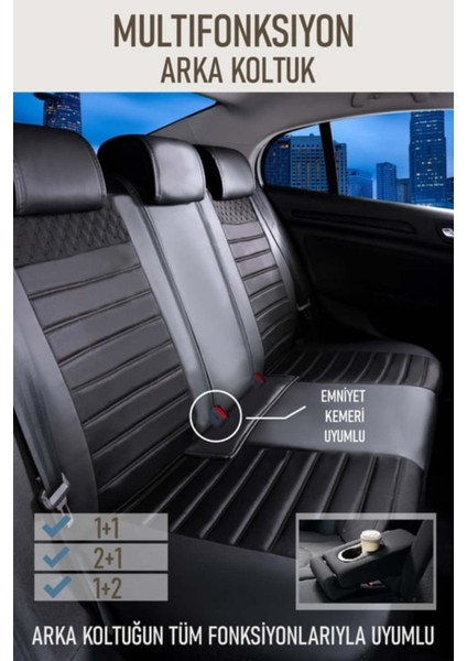 seat Leon Uyumlu Yarı Deri Oto Koltuk Kılıfı Bel Destekli Siyah Elva Seri fiyatları