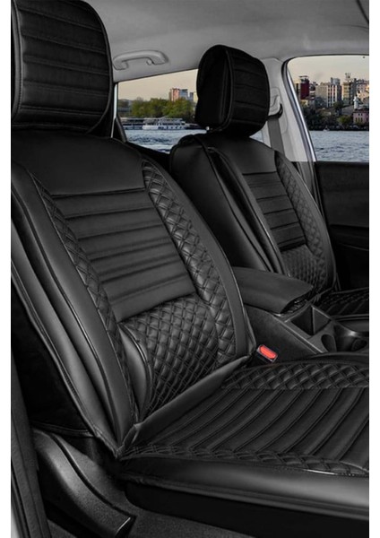 mitsubishi Colt Uyumlu Yarı Deri Oto Koltuk Kılıfı Bel Destekli Siyah Elva Seri