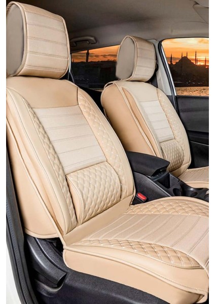 peugeot 508 Uyumlu Yarı Deri Oto Koltuk Kılıfı Bel Destekli Bej Elva Seri