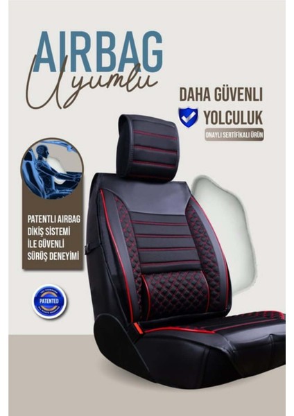 Jeep Compas Uyumlu Yarı Deri Oto Koltuk Kılıfı Bel Destekli Siyah-Kırmızı Elva Seri fırsatları