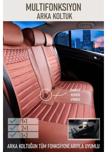 renault Latitude Uyumlu Yarı Deri Oto Koltuk Kılıfı Bel Destekli Tarçın Elva Seri fiyatları