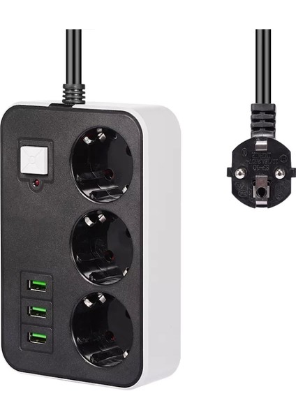 3 Usb’li 3’lü 1.8 M Akım Korumalı Priz (4887)
