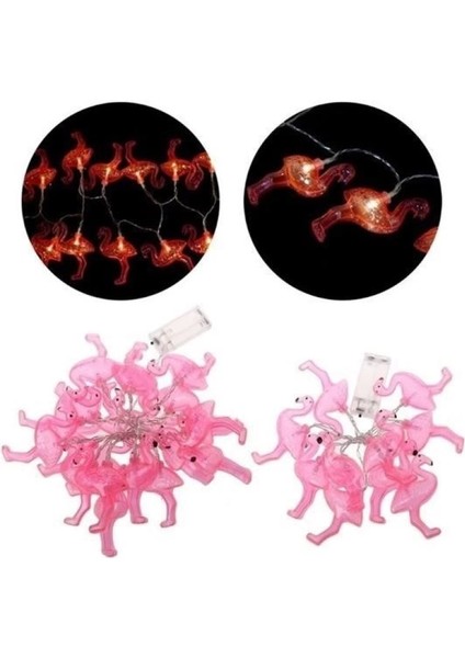 10LU Pilli LED Flamingo Dekoratif Işık Zinciri Aydınlatma 1,5 mt
