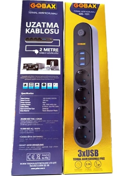 Termal Akım Korumalı Grup Priz ve 3’lü USB Şarj Aleti (4887)
