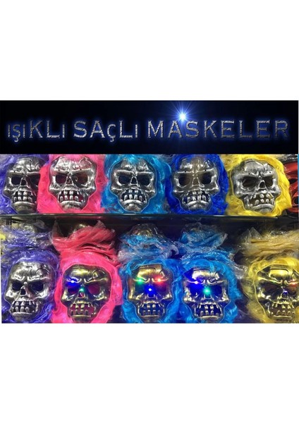 Cadılar Bayramı Işıklı Halloween Kuru Kafa Maskesi 1 Adet Karışık Renk