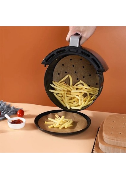 100 Adet Airfryer Pişirme Kağıdı Tek Kullanımlık Hava Fritözü Yuvarlak Delikli Model (4887)