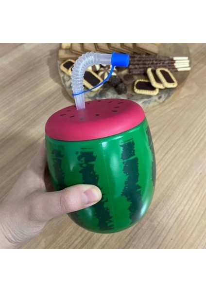Karpuz Model Kendiliğinden Pipetli 900 ml Suluk, Matara (4887)