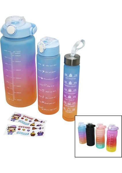 3 Boy Yavrulu Pipetli Renkli Suluk Matara (4887)