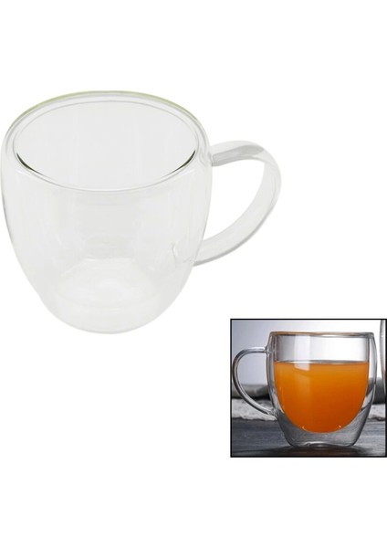 250ML - Dar Çift Cidarlı - Sade Termisil - Isıya Dayanıklı Cam Bardak (4887)