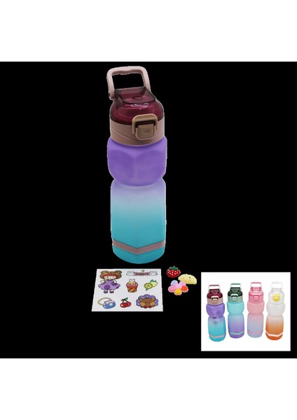 Altıgen Renkli Pls.suluk Matara Pipetli - Kilitli Kapak - Taşıma Kulplusticker HEDİYELİ760ML (4887)