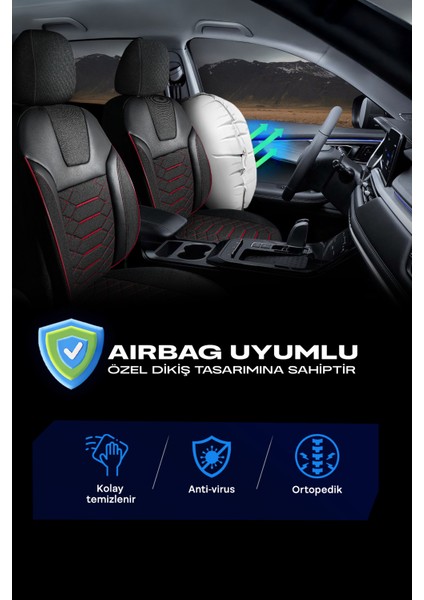 Raven Serisi Keten Kumaş Universal Oto Koltuk Kılıfı Siyah-Kırmızı modelleri