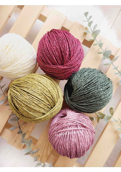 Kağıt İp 5li Set Örgü İpi 250 gr Krem-A.yeşil-Mürdüm-A.lila-K.yeşil (50şer gr)%100 Paper