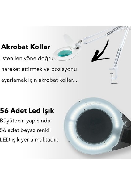 Tello LED Işıklı Masa Bağlantılı Büyüteç