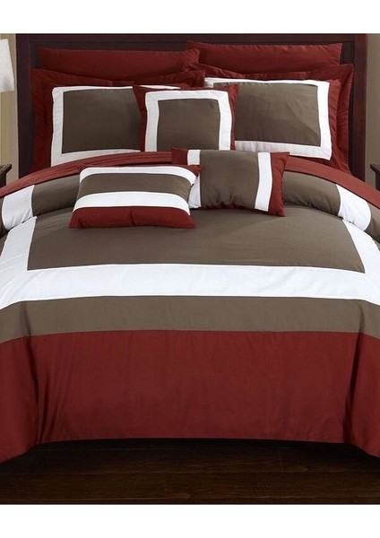 Battal Boy Bordo Kahve Beyaz Pamuk Saten Nevresim Takımı