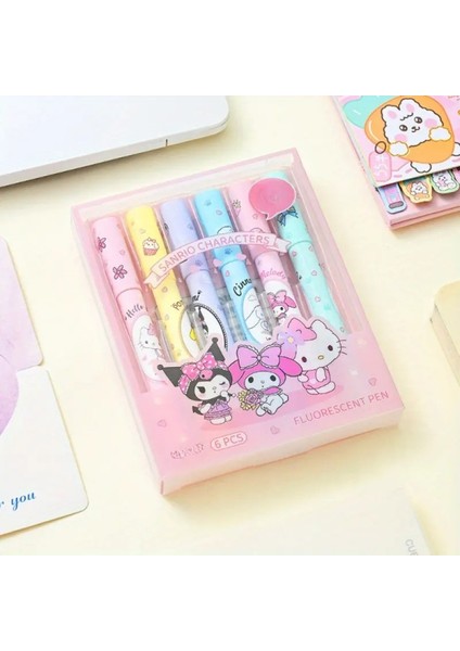 6'lı Fosforlu Kalem Seti Sanrio Karakterleri Hello Kitty Kuromi