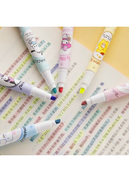 6'lı Fosforlu Kalem Seti Sanrio Karakterleri Hello Kitty Kuromi