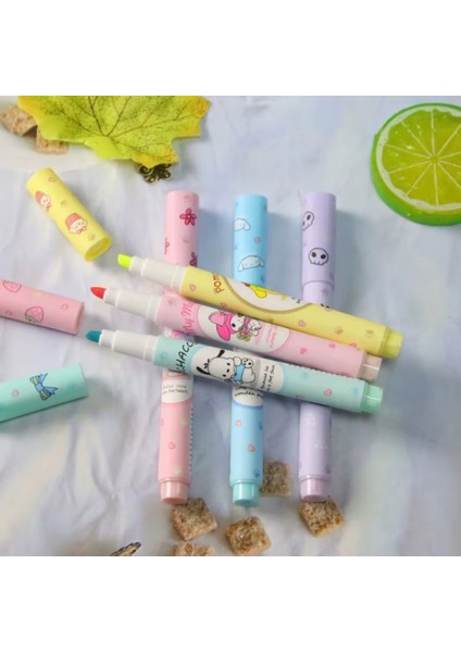 6'lı Fosforlu Kalem Seti Sanrio Karakterleri Hello Kitty Kuromi
