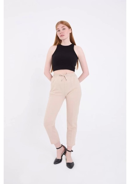 Kadın Tam Kalıp Basic Eşofman Pantolon - Bej