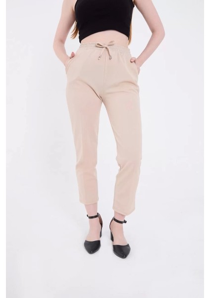 Kadın Tam Kalıp Basic Eşofman Pantolon - Bej