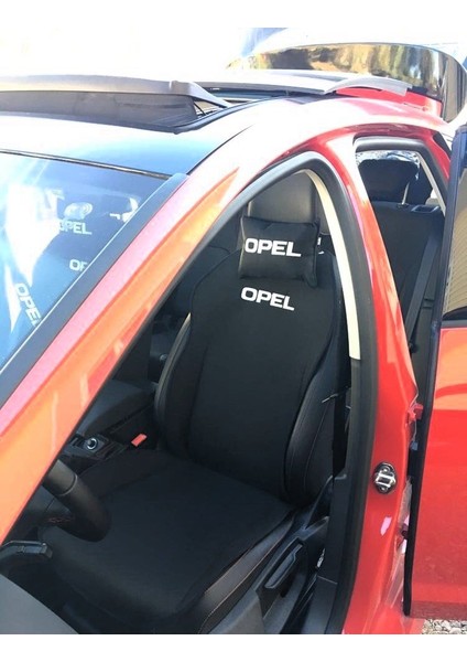 Opel Nakışlı Ön Ikili Oto Koltuk Minderi 2 Adet Boyun Yastığı 2 Adet Kemer Pedi Siyah