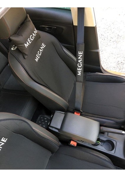 Renault Megane Nakışlı Ön Ikili Oto Koltuk Minderi 2 Adet Boyun Yastığı 2 Adet Kemer Pedi Siyah