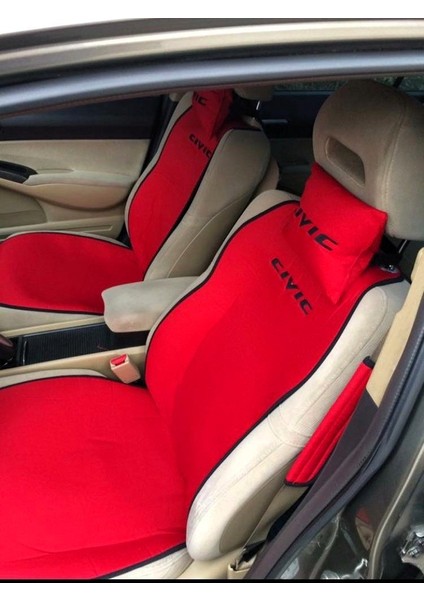 Honda Cıvıc Nakışlı Ön Ikili Oto Koltuk Minderi 2 Adet Boyun Yastığı 2 Adet Kemer Pedi