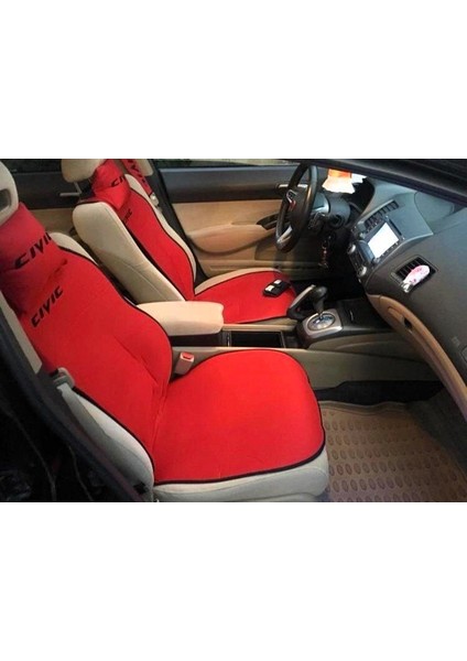 Honda Cıvıc Nakışlı Ön Ikili Oto Koltuk Minderi 2 Adet Boyun Yastığı 2 Adet Kemer Pedi