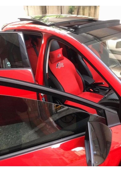 Seat Fr Nakışlı Ön Ikili Oto Koltuk Minderi 2 Adet Boyun Yastığı 2 Adet Kemer Pedi Kırmızı